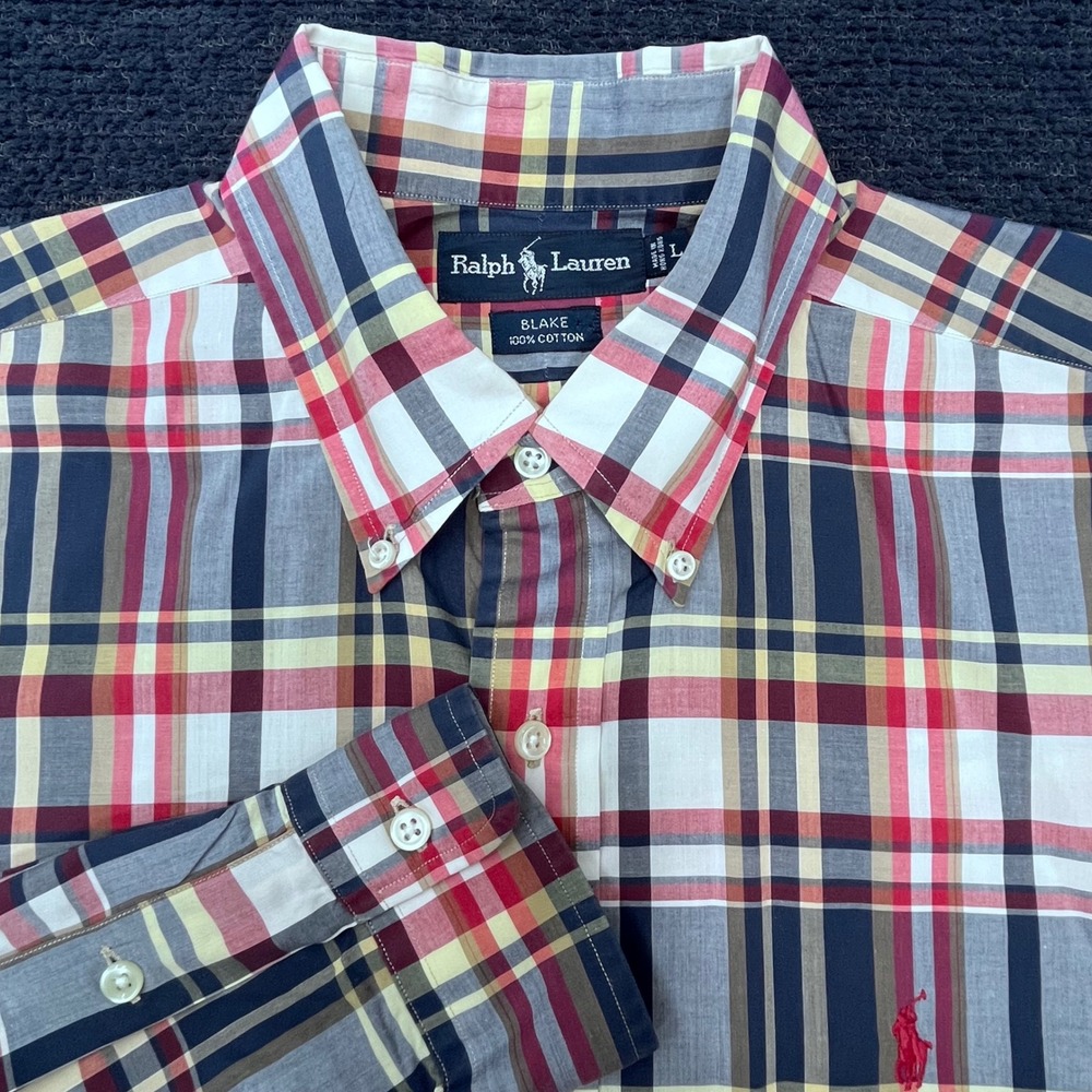 Polo Ralph Lauren Blake Shirt Mens Large L Plaid Cotton Button Down Long Sleeve